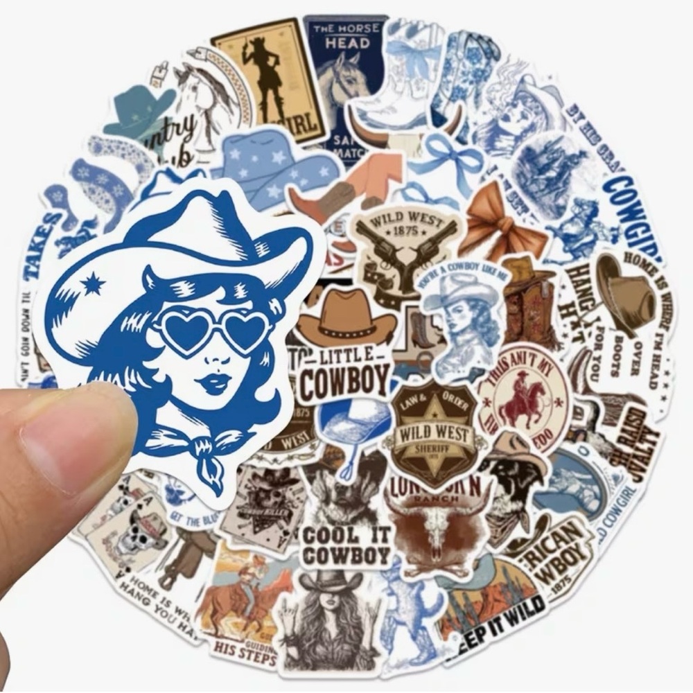50 Western Cowgirls Stickers Blue Brown - Picture 14 of 14